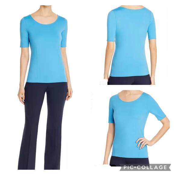 BOSS HUGO BOSS Women’s Blue EMALYNA Slim Fit Short Sleeve Stretch Top Size S